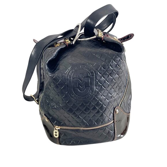 Marino Orlandi Italian Embossed Black Leather Sling Convertible Bag - Picture 10 of 11